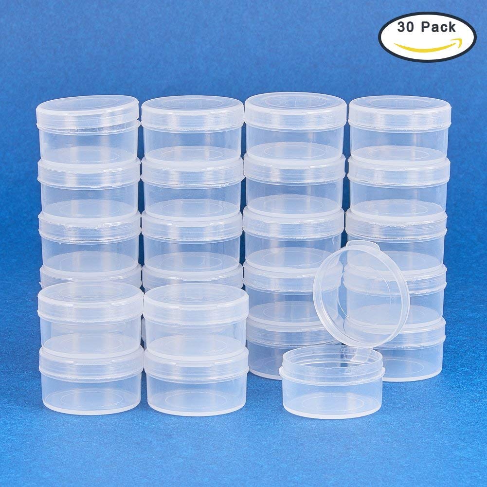 BENECREAT 30 Pack Round Clear Plastic Bead Storage Containers Box Case with  Flip-Up Lids for Items, Pills, Herbs, Tiny Findings, and Other Small Items  - 1.26x0.7 Inches 