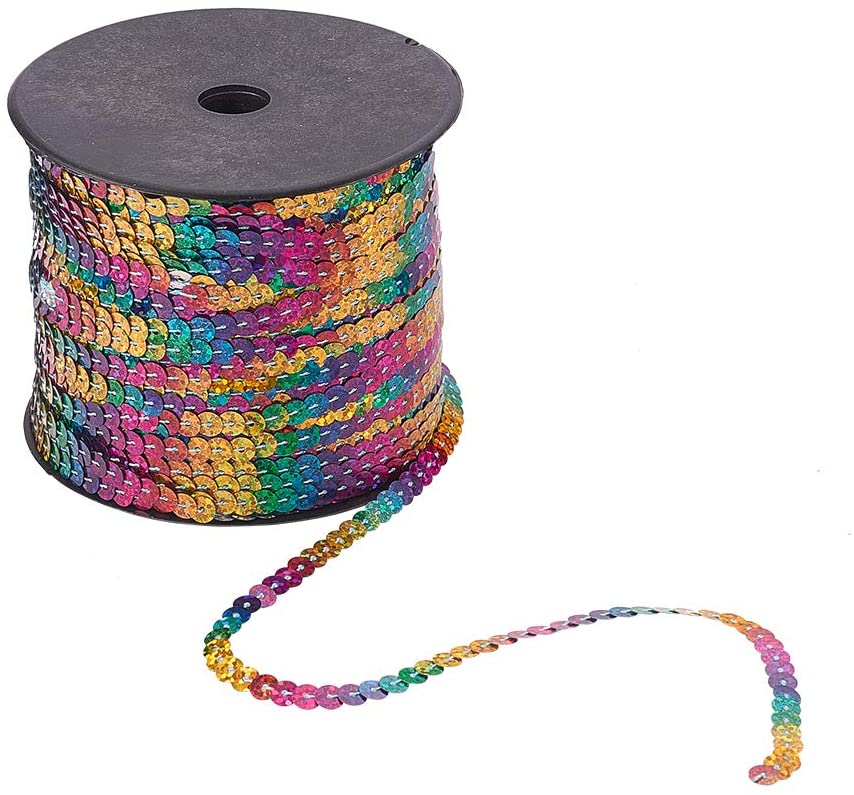 Black Sequin String Ribbon Roll for Crafts,Embellishments,Costume Accessories Spangle Paillette Sequins Roll Spangle Flat,String Trim DIY Projects 6MM,100 Yard