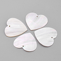 Honeyhandy Freshwater Shell Pendants, Heart, Seashell Color, 30.5x32x1~2mm, Hole: 1mm