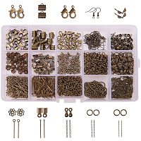 PandaHall Elite Antique Bronze Jewelry Finding Kits with Fold Over Ends Knot Covers Ball Chain Extensions End Pieces Earring Hooks Head Pins Lots in In A Box, about 870pcs/box