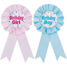 CREATCABIN 2 Pieces Boy and Girl Birthday Tinplate Badge Pins Gender Reveal Button Pins Satin Fabric New Daddy Mommy Gifts for Shower Party Decorations Celebration, Light Pink and Light Blue