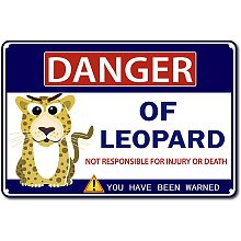 GORGECRAFT Warning Sign Funny Metal Tin Signs Leopard Danger Beware Banner Vintage Gifts Wall Decorations with 4 Holes Outdoor Indoor for Home Bar Coffee Kitchen Farm Road Decor 12 x 8 Inches