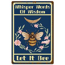 CREATCABIN Bee Tin Sign Flowers Signs Vintage Metal Wall Art Garden House Plaque Artwork for Home Bathroom Toilet Kitchen Cafe Halloween Christmas Decor 8 x 12Inch- Whisper Words Of Wisdom Let It Bee