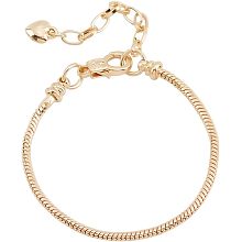 PandaHall Elite 8pcs Snake Chain Bracelets, Brass Adjustable Bracelet Chains Golden Snake Bracelets with Heart Shape Extender Chain for DIY Gifts Jewelry Crafts Supplies, 7-1/8 inch(18.2cm)