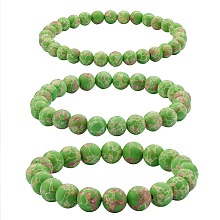 Honeyhandy 3Pcs 3 Size Synthetic Imperial Jasper Round Beaded Stretch Bracelets Set, Gemstone Jewelry for Women, Lime Green, Inner Diameter: 2-1/8 inch(5.5cm), Beads: 6~10mm, 1Pc/size