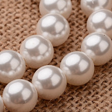 Honeyhandy Polished Round Grade A Shell Pearl Bead Strands, Seashell Color, 6mm, Hole: 1mm, about 64pcs/strand, 15.7 inch