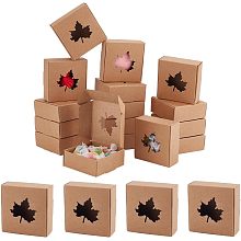 BENECREAT 30 Packs 3x3x1.2inch Kraft Paper Gift Boxes with Autumn Maple Leaf Visible Window, Square Drawer Boxes Cardboard Jewelry Gift for Birthday Party Favor Treats