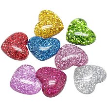 ARRICRAFT 200pcs Plastic Resin Cabochons 16mm Flat Back Glittery Heart Cabochon Embellishments for Craft Scrapbooking Jewelry Making