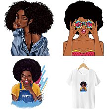 CREATCABIN 3pcs Black Cool Girl Iron On Stickers Set Heat Transfer Patches for Clothing Design Washable Heat Transfer Stickers Decals Wow for Clothes T-Shirt Jackets Hats Jeans Bags DIY Decorations