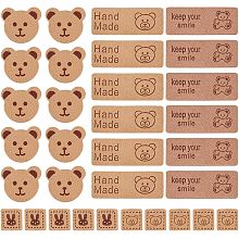 FINGERINSPIRE 80Pcs Handmade Sewing Labels Keep Your Smile Cartoon Tags 4 Style Square/Rectangle/Bear Shape Faux Suede Fabric Tags for Sewing Craft Handmade Embossed Tag for DIY Bags Shoes Hat