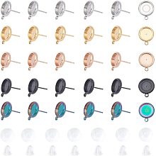 UNICRAFTALE About 20 Sets 5 Colors 10mm Tray Flat Round Stud Earring Blanks with Glass Cabochons Stainless Steel Blank Bezel Tray Base Stud Earring Cabochon Settings for Jewelry Making DIY