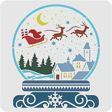 FINGERINSPIRE Christmas Themed Crystal Ball Decoration Stencil 11.8x11.8inch Santa Sleigh House Pattern Large Painting Reusable Mylar Template for Wall Wood Window Signs Christmas Home Decor