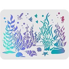 FINGERINSPIRE The Underwater World Stencils 11.7x8.3inch Underwater Stencil Seaweed Drawing Stencil Sea Creatures Stencil for Painting on Wood Tile Paper Fabric Floor Wall