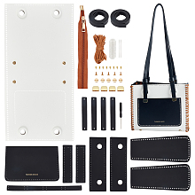 WADORN DIY Tote Bag Making Kit, 43pcs PU Leather Woven Shoulder Bag Making All Material Handbag Sewing Set Black Crochet Bag Making Accessories for DIY Handmade Bag Craft Projects, 21.8×18.7 cm