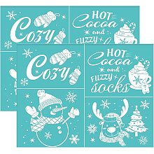 OLYCRAFT 2Pcs 11x8.6 Inch Christmas Self-Adhesive Silk Screen Stencil HOT Cocoa Printing Stencil Reusable Snowman Snowflake Mesh Transfer Cosy Stencil for Painting on Wood T-Shirt Fabric Decoration