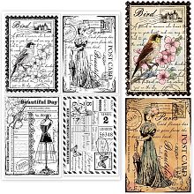 GLOBLELAND Vintage Ticket Postcard Clear Stamps for Card Making Butterfly Dress Lady Transparent Silicone Stamps for DIY Scrapbooking Supplies Embossing Paper Card Album