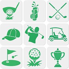 9PCS Golf Stencils Set Golf Cart Caddy Golf Club Caddy Bag Golf Accessories Golf Ball Stencil 6×6inch Washable PET Material T-Shirts/Albums/Cards Painting