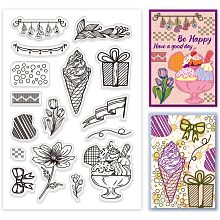 PandaHall Elite Everyday Desserts Clear Stamps, Flower Rubber Stamps Silicone Stamp Transparent Seal Stamps for New Year's DIY Scrapbooking, Photo Album Decorative, Cards Making, 6.2x4.3inch