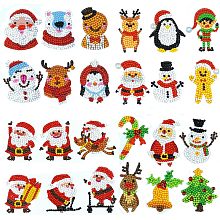 SUNNYCLUE 1 Box 29PCS 5D Diamond Art Painting Christmas Stickers Christmas Diamond Art Sticker Kit Snowman Santa Claus Christmas Tree Diamond Art Kit Paint for Adults Craft Rhinestone Decoration