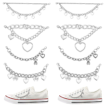 WADORN 4 Style Alloy Shoe Chain Straps, with Lobster Claw Clasp & Heart Charms, for High Top Canvas Sneaker, Platinum, 123~191x3.5~10mm