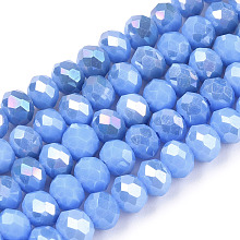 Honeyhandy Electroplate Glass Beads Strands, Opaque Solid Color, AB Color Plated, Faceted, Rondelle, Cornflower Blue, 4x3mm, Hole: 0.40mm, about 113~115pcs/strand, 41~42cm