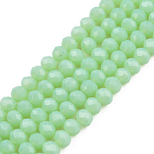 Opaque Solid Color Glass Beads Strands, Faceted, Rondelle, Pale Green, 4x3mm, Hole: 0.4mm, about 123~127pcs/strand, 16.5~16.9 inch(42~43cm)