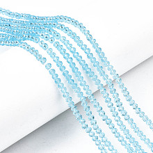 Honeyhandy Glass Beads Strands, Faceted, Rondelle, Light Sky Blue, 3.5x3mm, Hole: 0.4mm, about 123~127pcs/strand, 13.78 inch~14.17 inch(35~36cm)