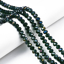 Honeyhandy Electroplate Glass Beads Strands, AB Color Plated, Faceted, Rondelle, Dark Green, 8x6mm, Hole: 1mm, about 65~68pcs/strand, 15.7~16.1 inch(40~41cm)