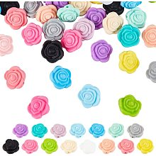 DICOSMETIC 60Pcs Silicone Beads Set 15 Colors Flower Rubber Beads Rose Bracelet Beads Loose Beads Bulk for DIY Necklaces Bracelet Jewellry Making Craft, Hole: 2mm