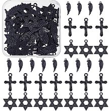 SUPERFINDINGS About 48Pcs 3 Styles Alloy Pendants Religious Charms Pendants Star Wing Cross Black Charms Pendants for Bracelet Necklace Jewelry Making