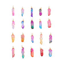 Arricraft 20 Pcs 31~50mm Mixed Color Natural Dyed Quartz Bead Pendants with Real 18K Gold Plated Wire Wrapped Rough Bullet Quartz Charm for Making Jewelry Bracelet Necklace Earring, Hole: 4~4.5mm