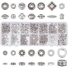 PandaHall Elite 420pcs Tibetan Metal Beads 14 Style Silver Spacer Beads Daisy Snowflake Rondelle Beads Jewelry Beads Charm Spacers Alloy Loose Beads Kit for Bracelets Necklace Earrings Jewelry Making