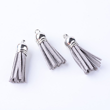 Honeyhandy Faux Suede Tassel Pendant Decorations, with CCB Plastic Cord Ends, Platinum, Gainsboro, 35~37x10mm, Hole: 1.8mm