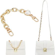 WADORN Short Purse Chain Handle, 10 Inch Imitation Pearl Heart Bead Bag Chain Handbag Strap Replacement Metal Shoulder Strap Extender Women Bag Charms Crossbody Bag Decoration Accessory