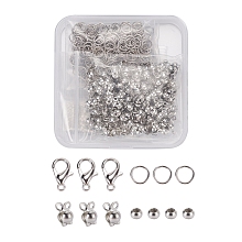 Arricraft 650Pcs Findings Sets, Including Zinc Alloy Lobster Claw Clasps, Iron Bead Tips & Open Rings, Brass Crimp Bead, Platinum, 650pcs/set