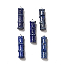 Honeyhandy Natural Lapis Lazuli Pendants, Bamboo Stick Charms, with Stainless Steel Color Tone 304 Stainless Steel Loops, 45x12.5mm, Hole: 2mm