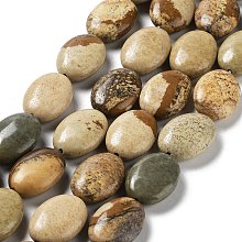 Natural Picture Jasper Beads Strands, Flat Oval, 17.5~18x12.5~13x6mm, Hole: 1.2mm, about 22pcs/strand, 15.55''(39.5cm)