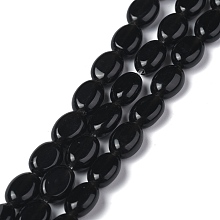 Honeyhandy Natural Black Onyx Beads Strands, Dyed & Heated, Oval, 8x6x3.5~4mm, Hole: 1mm, about 45~52pcs/strand, 15.16~15.74 inch(38.5~40cm)