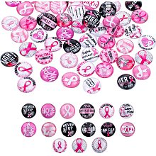 PandaHall Elite 120pcs 30 Style Pink Awareness Ribbon Glass Cabochons 12mm Silk Ribbon Printed Picture Mosaic Tile for Breast Cancer Charity Event Survivor Necklace Jewelry Making