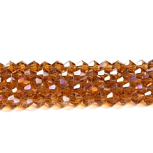 Honeyhandy Transparent Electroplate Glass Beads Strands, AB Color Plated, Faceted, Bicone, Dark Orange, 4x4mm, Hole: 0.8mm, about 82~85pcs/strand, 30.5~31cm