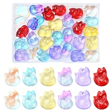 Honeyhandy 30Pcs 6 Colors Transparent Spray Painted Glass Pendants, Fox, Mixed Color, 18x14x7mm, Hole: 1mm, 5pcs/color