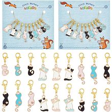 NBEADS 18 Pcs Cat Stitch Markers, Enamel Alloy Crochet Marker Removable Lobster Clasp Locking Knitting Markers for Knitting Weaving Sewing Jewelry Making