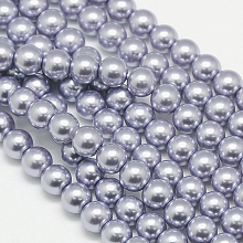 Honeyhandy Eco-Friendly  Dyed Glass Pearl Round Bead Strands, Cotton Cord Threaded, Lilac, 8mm, Hole: 0.7~1.1mm, about 52pcs/strand, 15 inch