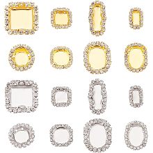 BENECREAT 32PCS Golden & Sliver Brass Cabochon Settings with Rhinestone Trim, 8 Styles Cabochon Tray Rectangle Square Oval Bezel Pendant Base Cabochon Setting for Necklace Earring Jewelry Making