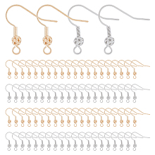 DICOSMETIC 140Pcs 2 Colors Brass French Hooks with Coil and Ball, with Horizontal Loop, Real Gold Plated & Real Platinum Plated, 21x21x4mm, Hole: 2mm, Pin: 0.8mm, 70Pcs/color