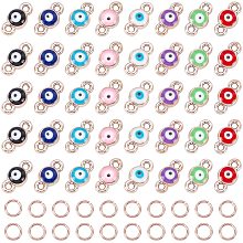 NBEADS 160 Pcs Evil Eye Enamel Links Connectors, 8 Colors Evil Eye Charms with Brass Jump Rings Flat Round Double Hole Links for DIY Jewelry Crafts Making