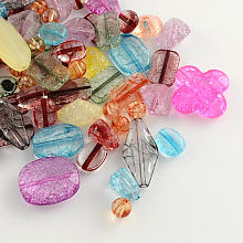 Arricraft Mixed Crackle Style Transparent Acrylic Beads, Mixed Color, 8~31x8~28x3~8mm, Hole: 1~2mm