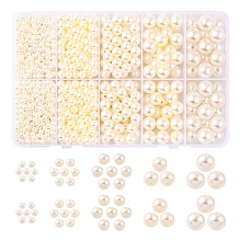 5 Sizes Imitated Pearl Acrylic Beads, Round, Creamy White, 4~12mm, Hole: 1~2mm