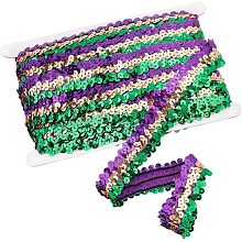 PandaHall Elite 10 Yards 1.1 Inch Elastic Sequin Ribbon Trim, Glitter Stretch Ribbon 3-Row Fabric Paillette Ribbon Trim Bling Fabric Lace Band for Halloween Mermaid Dress Embellish Headband Costume