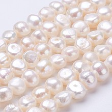 Honeyhandy Natural Cultured Freshwater Pearl Beads Strands, Nuggets, Seashell Color, 10x9~10x7~9mm, Hole: 0.5mm, about 36pcs/strand, 13.5 inch